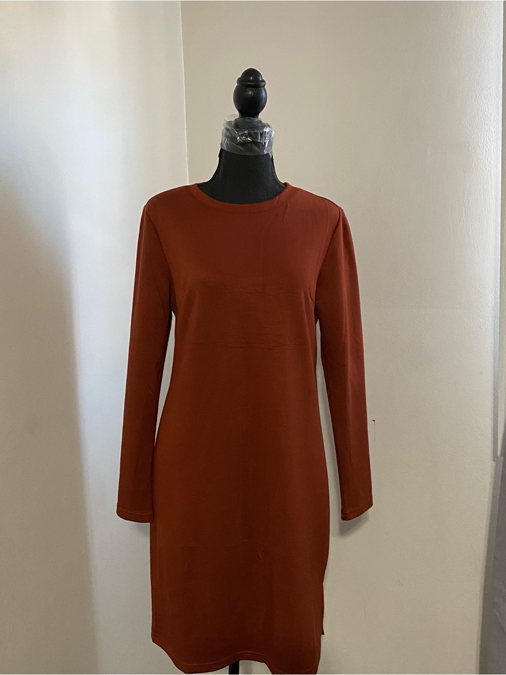 Women's Long Sleeve Crewneck Dress in Rust